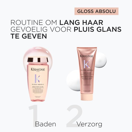 Kérastase Gloss Absolu Anti-Frizz Duo + Cadeau - Shampoo 250ml & Conditioner 250ml + Shampoo 80ml cadeau - Voor Lang Haar Gevoelig voor Pluis - Met Hyaluronzuur