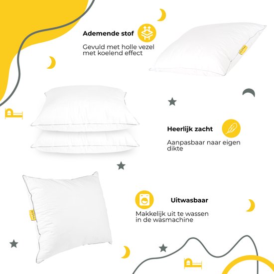 Oreiller Sleep Comfy de qualité hôtelière | 60x70 cm - Set de 2 - Essai de 30 jours - Comfort ultime - Soulage les douleurs cervicales et dorsales - Orthopédique et ergonomique - Convient à toutes les positions de sommeil