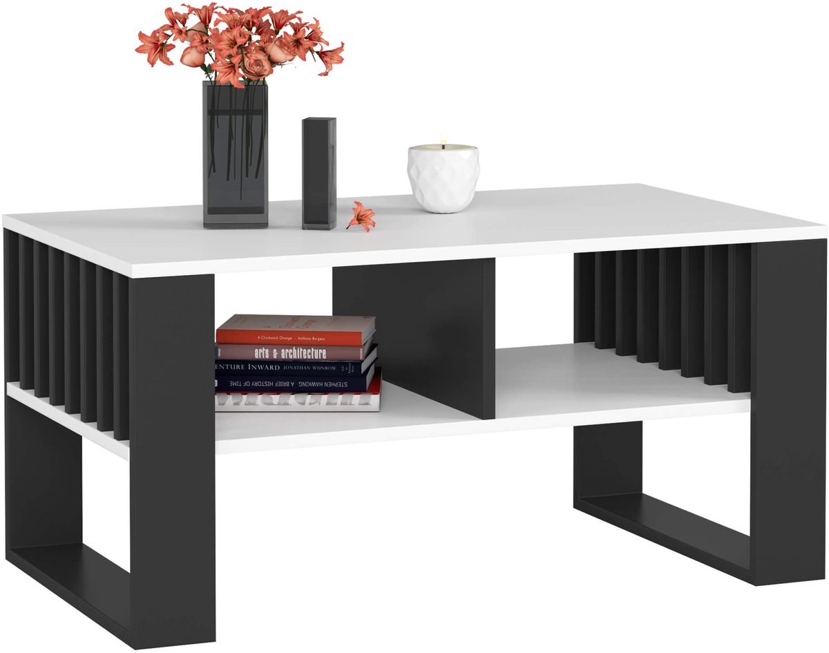 Salontafel Koffietafel ROCKFORD / Wit - Zwart / 92x45x53 cm