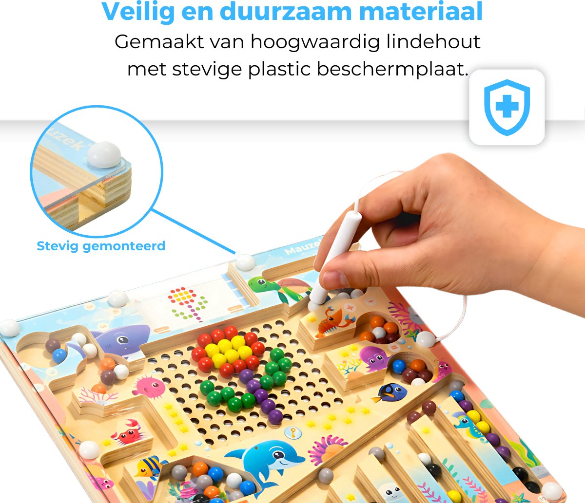 Mauzek® Magnetisch Doolhof Zee – Montessori speelgoed – Houten speelgoed – Magneetspel – Sensorisch – Reisspeelgoed – Magnetisch – Peuter speelgoed – Voor in de auto – Speelgoed voor onderweg – Jongens – Meisjes – 3 jaar – 4 jaar – 5 jaar – 6 jaar — afbeelding 3