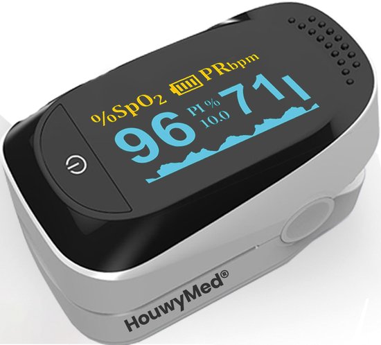 Professionele Saturatiemeter - Oximeter Pulse - HouwyMed - Wit - Best Getest - Zuurstofmeter Vinger - Hartslagmeter - Oximeter - Saturatiemeter Zuurstofmeter Vinger
