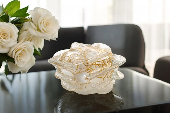Mini urn Roos - Wit & Bladgoud - Kleine Urn - Luxe Urn - Gedenkroos