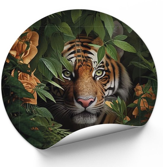 Muurcirkel nieuwsgierige tijger - Ø 20 cm - muurcirkel - jungle muurcirkel - dieren muurcirkel