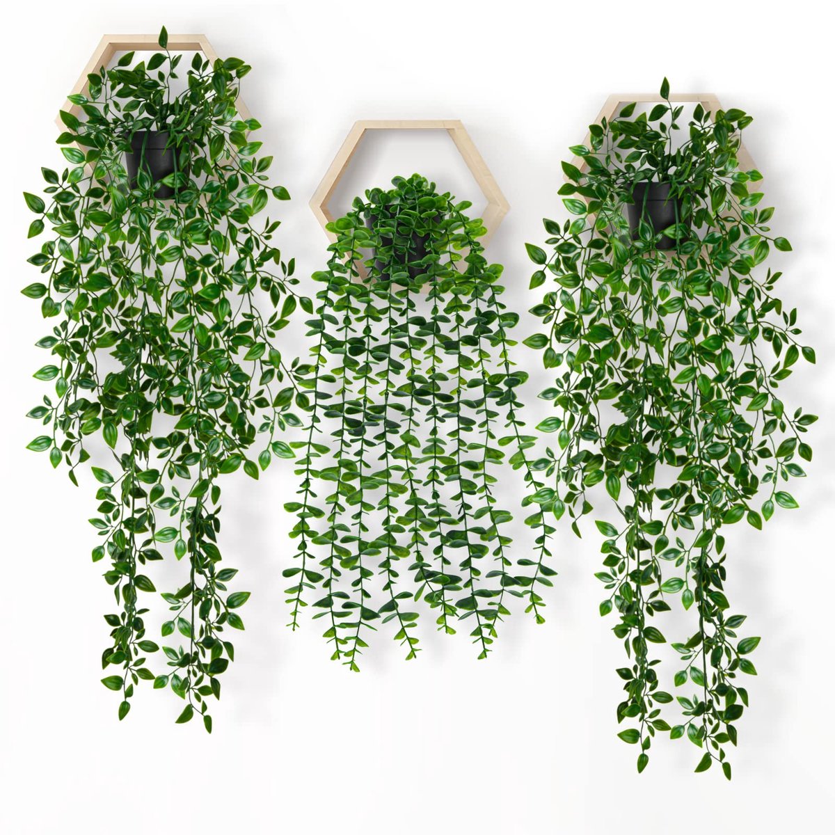Unyqoos ® Levensechte Hangende Groene Kamerplanten voor Binnen- en Buitendecoratie, Set van 3 Stuks