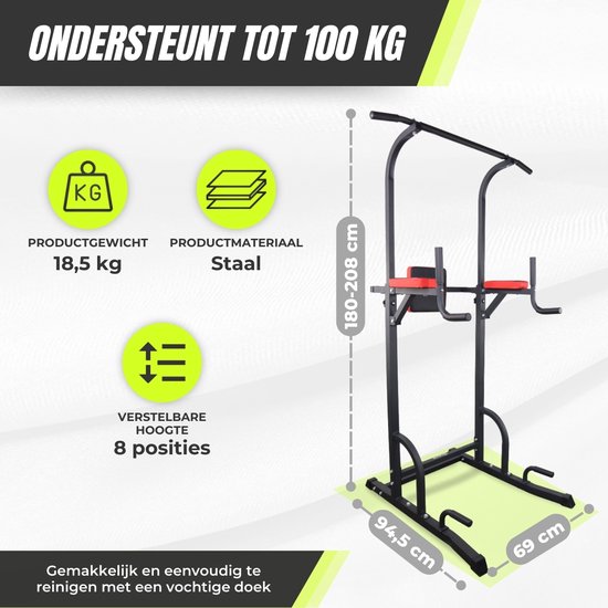 Mobiclinic Power Tower – Krachtstation – Tot 200 Kg – Verstelbare Rugleuning – Dipstation & Pull-up Bar – Multifunctioneel 5 miniatura