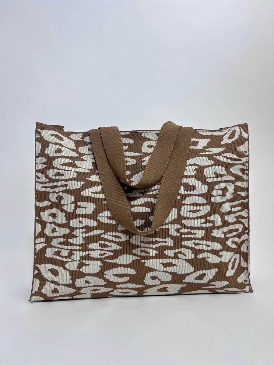 Shopper | Handtas | Panter Beige Crème wit | Polyester 100% - Handtas - 46 cm x 12 cm x 38 cm - Accessoire - Modern - Hip - Trendy - Trendsetter Wauw - Fashion Trending Handig Gadget - Zon - Lente Zomer - Accessoires - Dames - Heren Kinderen - Vrouw