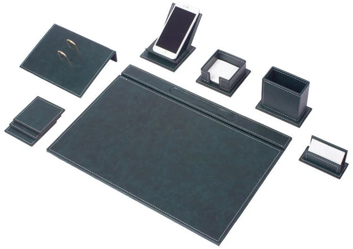 Lederen bureau Set -GROEN - Bureau accessoires Set -9 Accessoires - Office Desk Organizer Set - handgemaakte lederen bureau set - Manager Gift