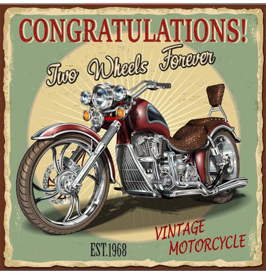 Congratulations Rims Retro Greeting Card Congratulations! Two Wheels Forever | bol