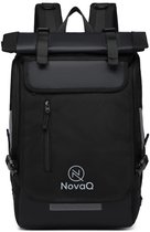 NovaQ Waterdichte Rolltop Rugzak - Zwart - Fietsrugzak Heren & Dames - Rugtas met Laptopvak - Laptoptas 15 6 Inch - Rugzakken