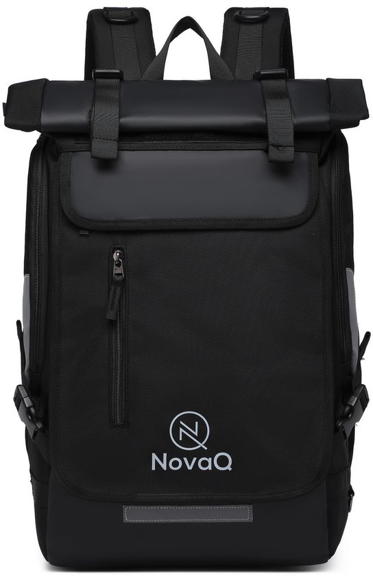 NovaQ Waterdichte Rolltop Rugzak - Zwart - Fietsrugzak Heren & Dames - Rugtas met Laptopvak - Laptoptas 15 6 Inch - Rugzakken