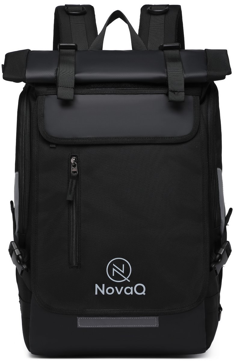 NovaQ Waterdichte Rolltop Rugzak - Zwart - Fietsrugzak Heren & Dames - Rugtas met Laptopvak - Laptoptas 15 6 Inch - Rugzakken