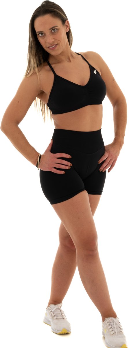 Squatproof Dames Sportset – Pulse Sportbeha & High Waist Short – Naadloos & Ademend – Fitness, Yoga & Pilates Set – DM Training (zwart)