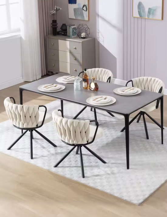 Eetkamerstoel Set Van 2 Beige - Fluweel - Metalen Poot - Woonkamer