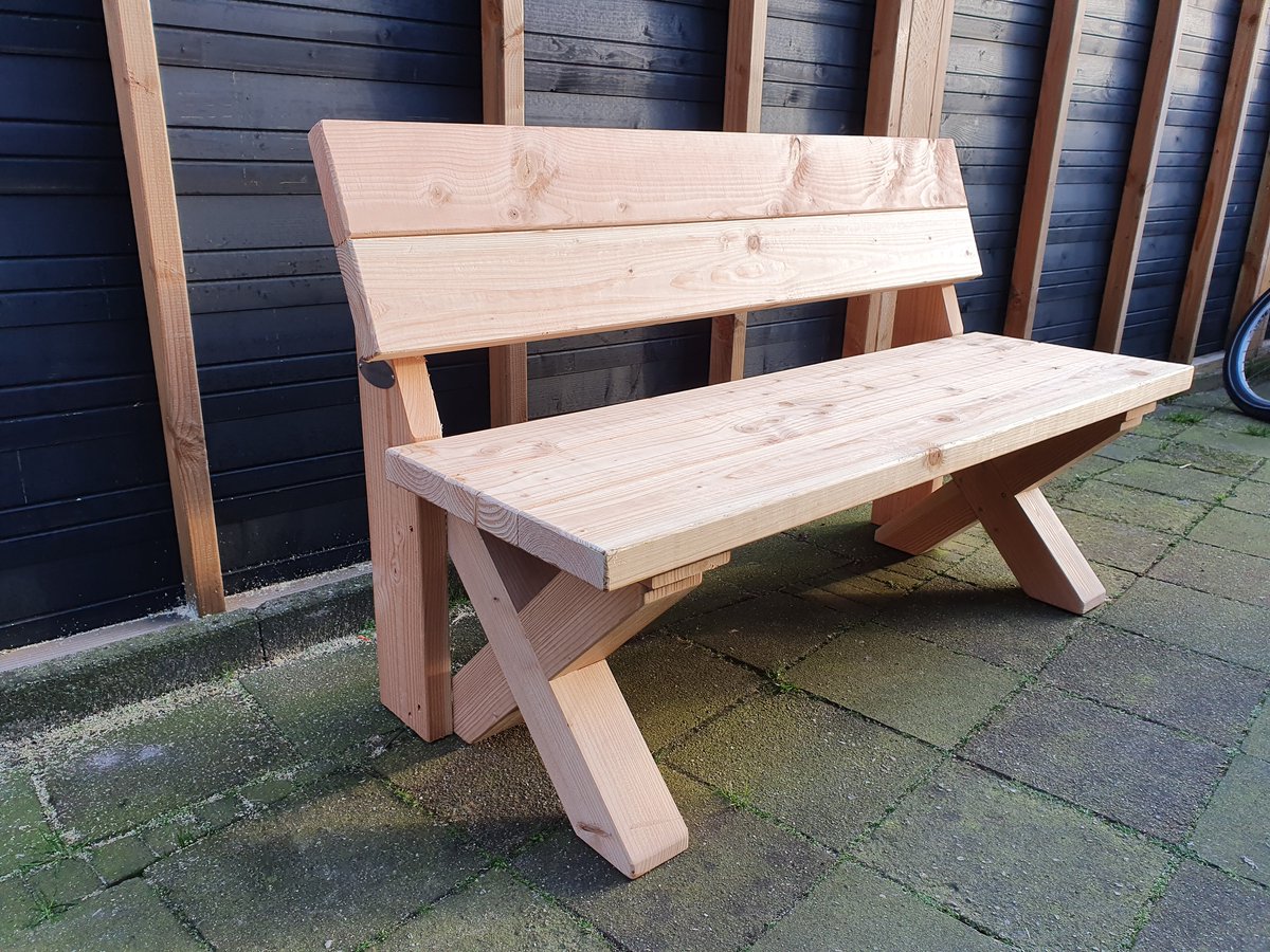 Tuinbank met houten x-poot- Douglas hout- gemonteerd geleverd- 200 lang