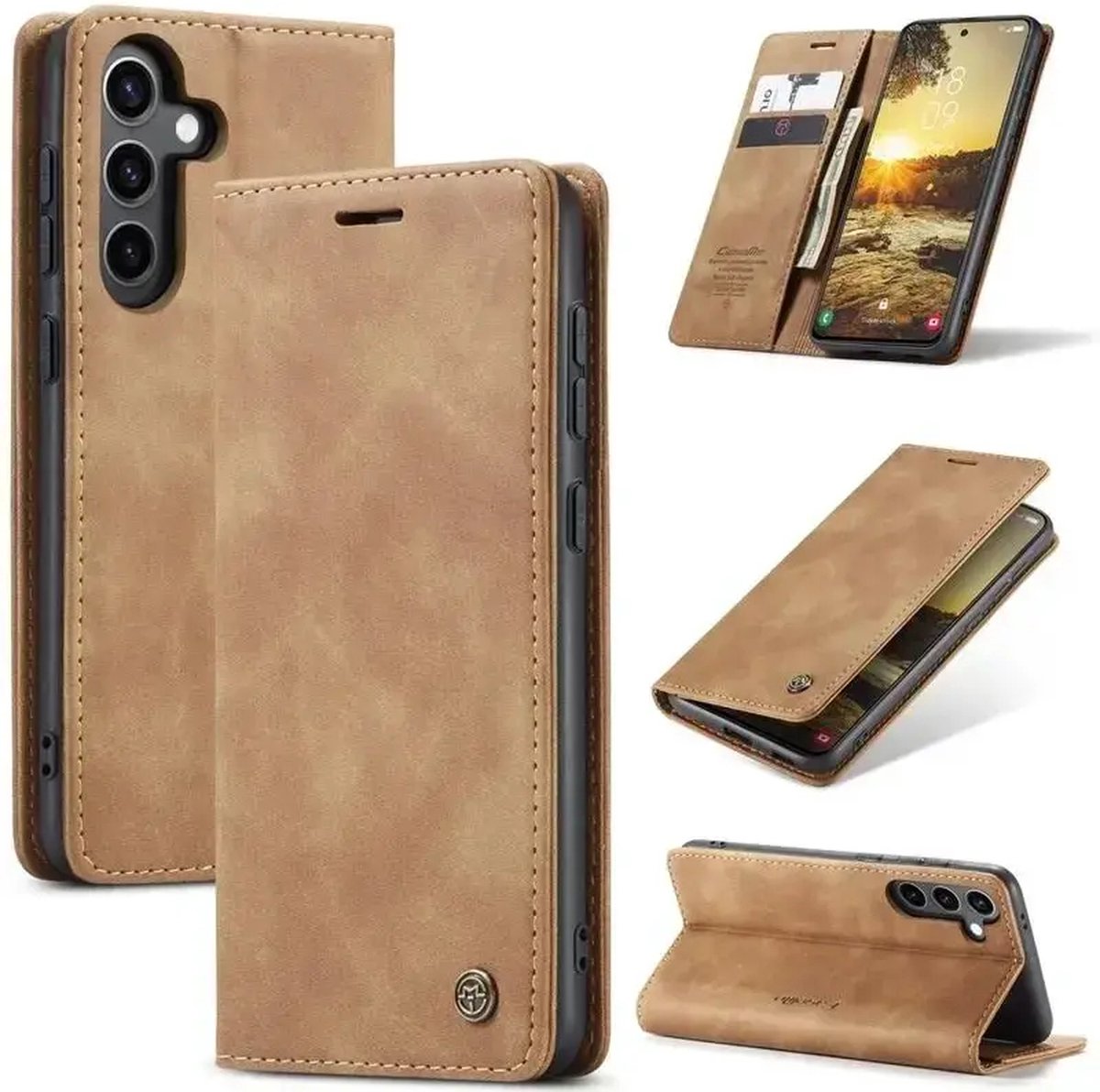 CaseMe Geschikt voor Samsung Galaxy S25 Plus - Book Case Hoesje met Standaard - Bruin