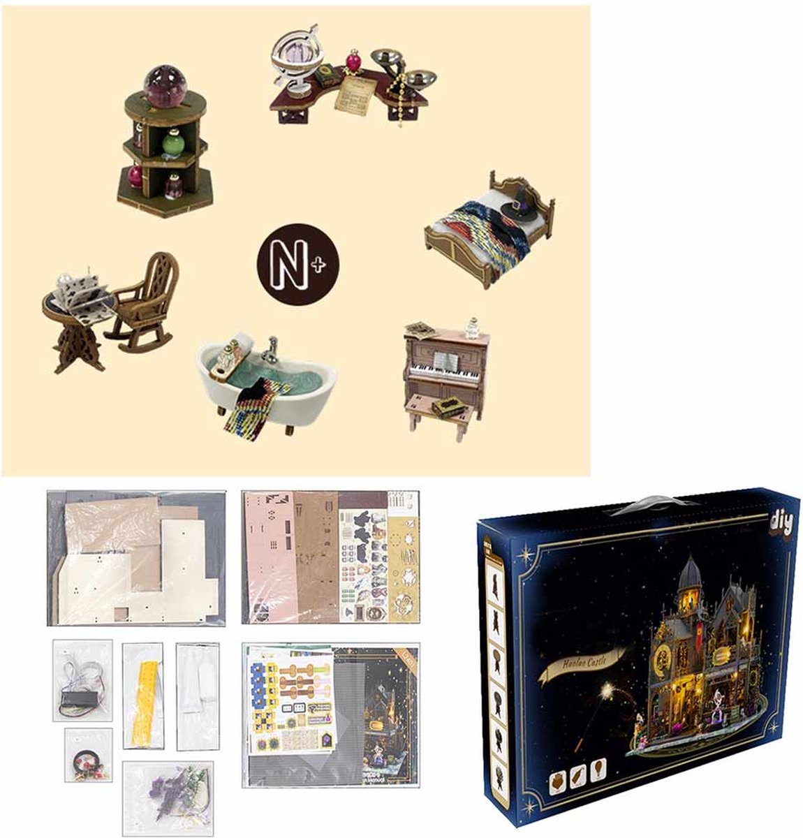 Premium DIY miniatuur poppenhuis kit-houten modelbouw-3D Puzzle-Magic Kasteel-Magisch houten poppenhuis met Led-Halloween Handgemaakte Houten-creatief bouwmodel speelgoed poppenhuis voor jongens en meisjes — afbeelding 8