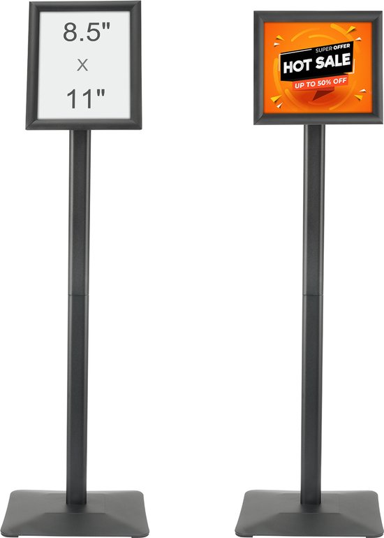 YIYO A4 Poster Stand Vloerstaande Bordhouder Snap Frame Verstelbare Aluminium Teken, Menu Display Mededeling voor Bruiloft/Zakelijke Activiteiten Display (Zwart) (Zwart, A4