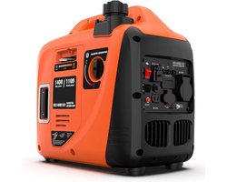 Generator Benzine – Stroomgenerator – Stroomvoorziening – Aggergaat – Stille Werking – Meerdere Uitgangen – 1400W – Oranje