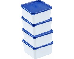 Westmark 4 voedselbewaar-/vriescontainers, inclusief deksels, vulvolume: elk 0,5 l, stapelbaar, kunststof, trio, kleur: transparant/blauw, 25142270