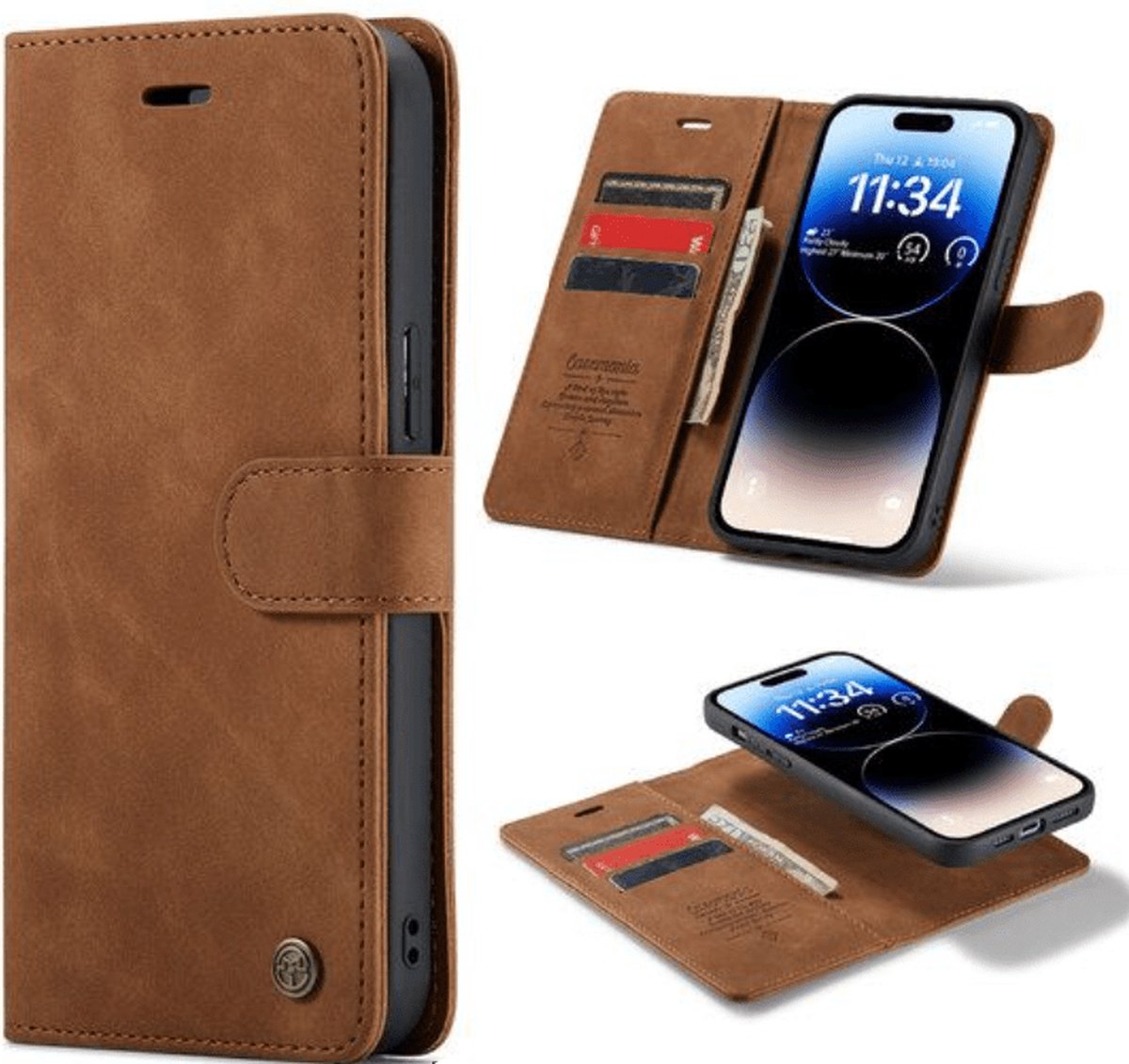 CaseMania – Geschikt voor – Samsung S24 – 2 in 1 BookCase – Pasjeshouder – Bruin