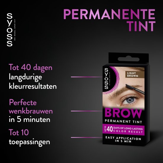 SYOSS Permanente Tint Lichtbruin, 40 dagen langdurige kleurresultaten, perfecte wenkbrauwen in 5 minuten.