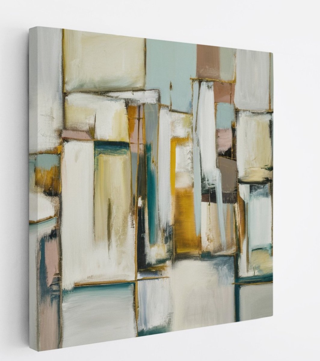 Saammp Canvas Schilderij - Gekleurde blokken - Abstract - 20x20 - Foto op canvas - Wanddecoratie - Muurdecoratie Woonkamer - Slaapkamer decoratie - Canvas Print Multicolor