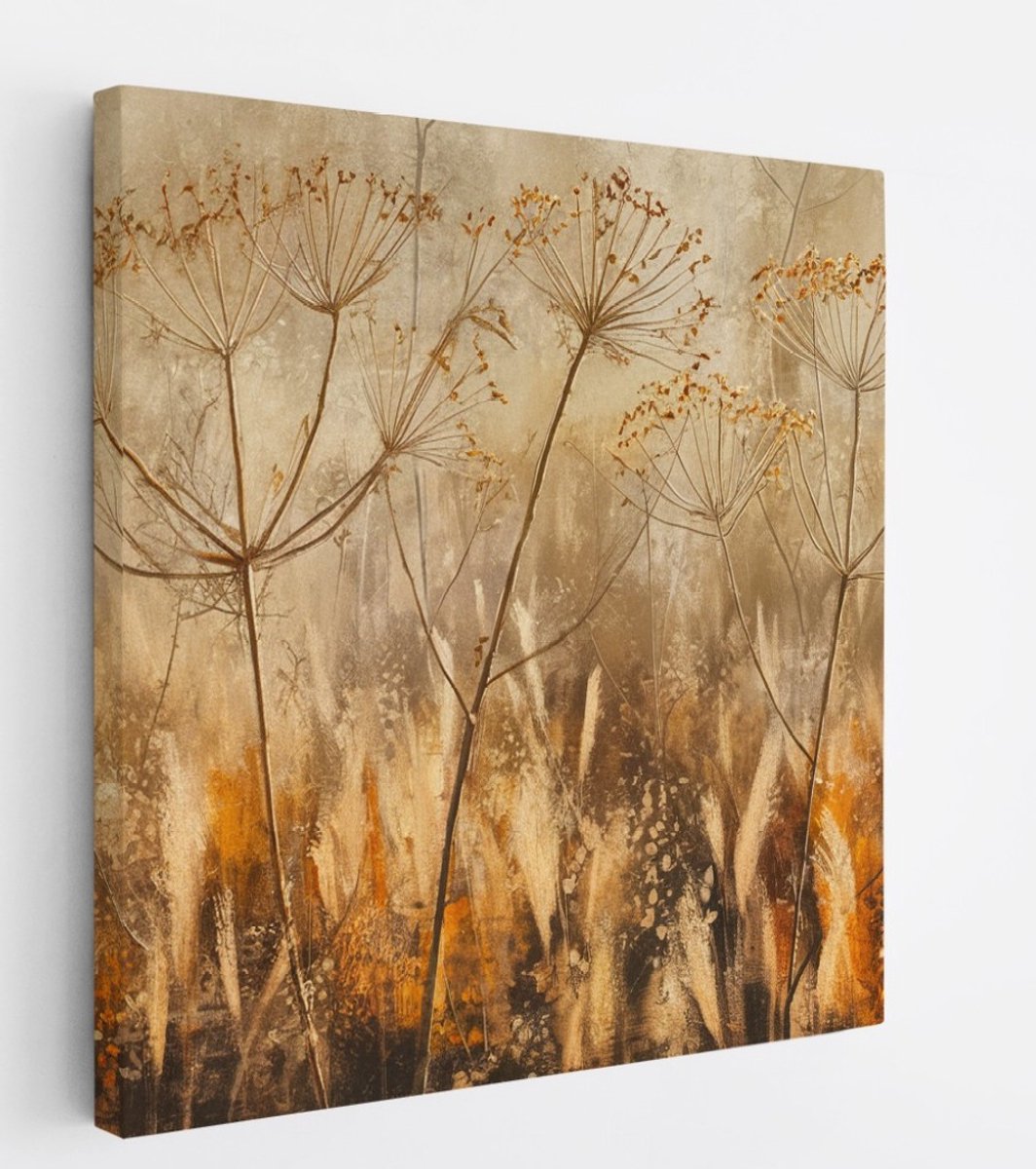 Saammp Canvas Schilderij - Kleurrijke vintage planten - Natuur - Abstract - 40x40 - Foto op canvas - Wanddecoratie - Muurdecoratie Woonkamer - Kantoor Decoratie Multicolor