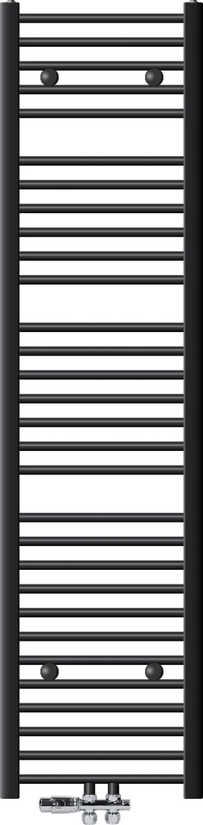 Badkamerradiator middenaansluiting 400x1800 mm antraciet gebogen met onderaansluitset LuxeBath