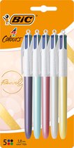 BIC 4 Kleuren Pen met Pareldesign - Balpen - Parel Design - Pennen - Medium Punt (1mm) - Pennen - 5 Stuks