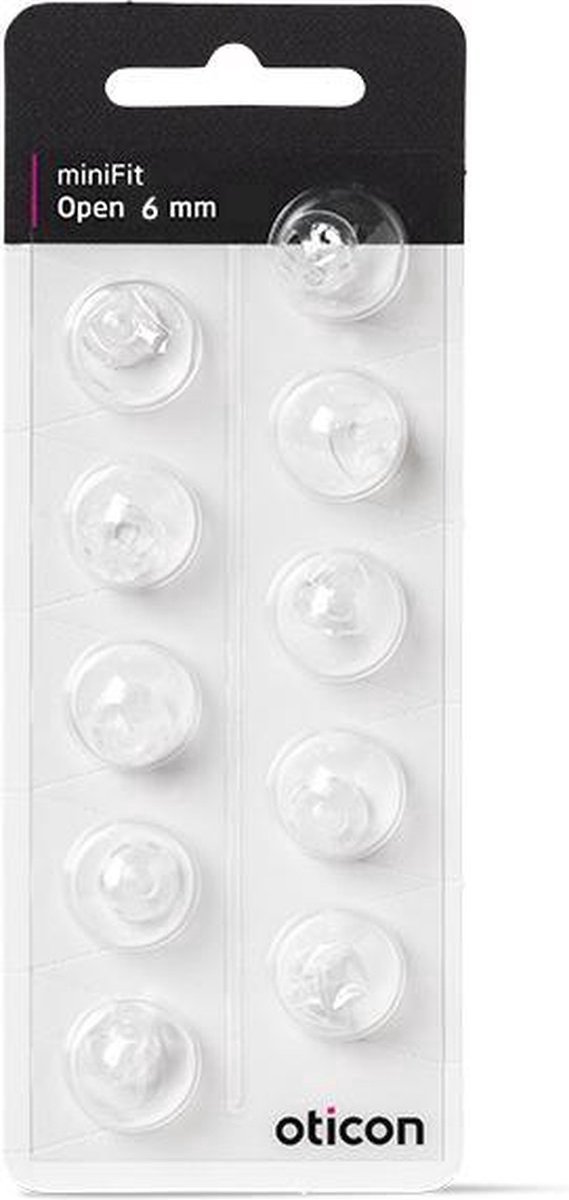 Oticon minifit OPEN dome MAAT: 6 MM - Blister van 10 stuks - voor MiniRite luidsprekers