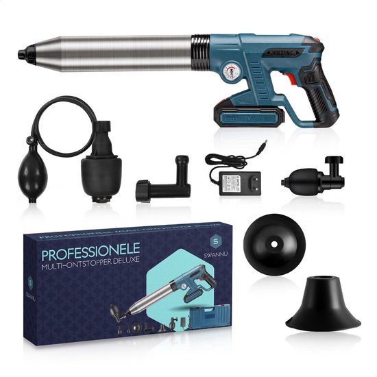 Swannu® Professionele Elektrische Multi Afvoer Ontstopper - WC ontstopper met hoge druk - Toilet Ontstopper - Gootsteen ontstopper - Plopper - Electrische Luchtdruk Ontstopper - 0-6 Bar - RVS