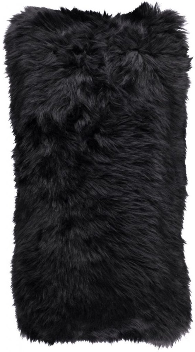 Sheepskin House Langharig Schapenvacht Kussen - 28x56 cm Black