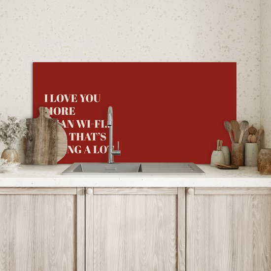 Crédence de Cuisinière en Aluminium 90x45 cm - Rouge - Citation - Amour - Écran Pare-éclaboussures pour Plaque de Cuisson - Protection Murale