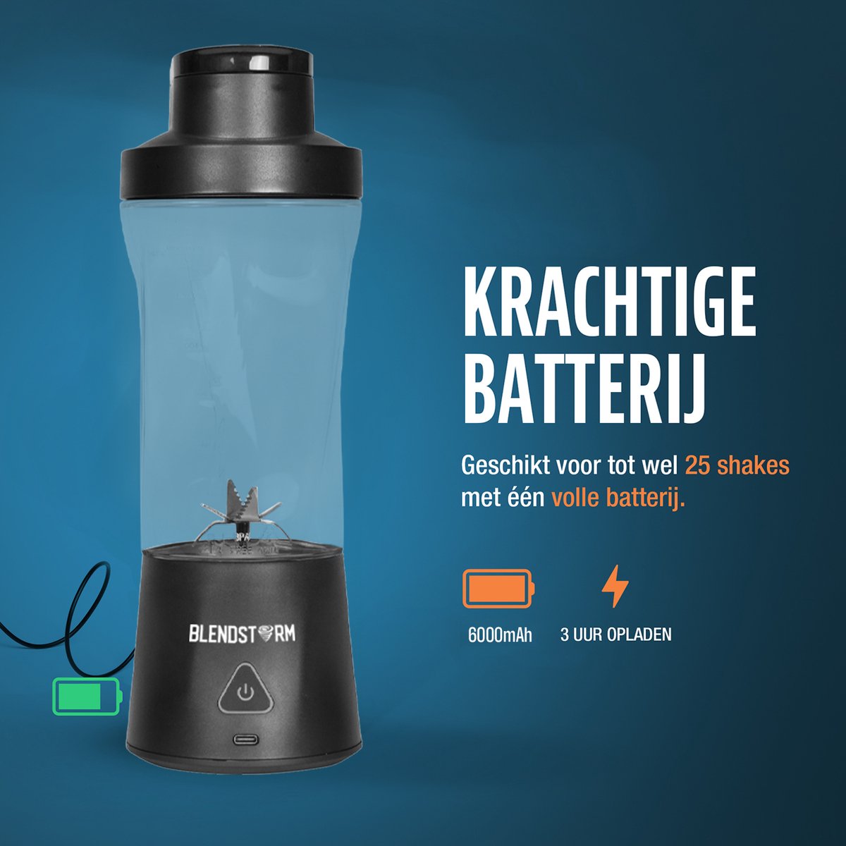 BlendStorm® Draagbare Blender Premium- Draadloze Blender - Draadloos - Blenders - Blender To Go - 6 Mesjes - Mini Blender - Smoothie Maker - Juicer - Keukenmachine - USB Oplaadbaar - 700 ml - Zwart – foto 4