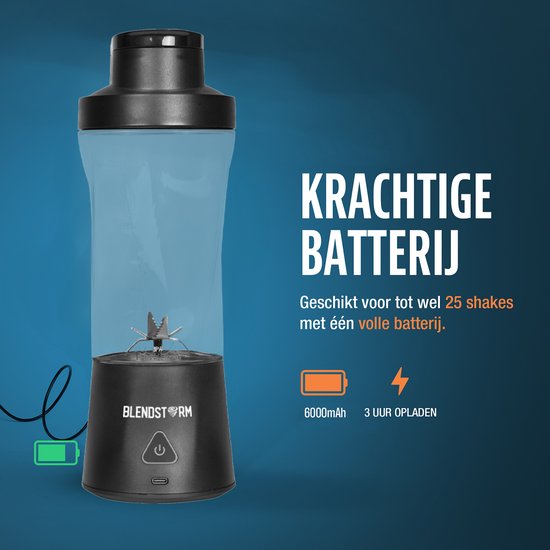 BlendStorm® Draagbare Blender Premium- Draadloze Blender - Draadloos - Blenders - Blender To Go - 6 Mesjes - Mini Blender - Smoothie Maker - Juicer - Keukenmachine - USB Oplaadbaar - 700 ml - Zwart van BlendStorm® — afbeelding 4