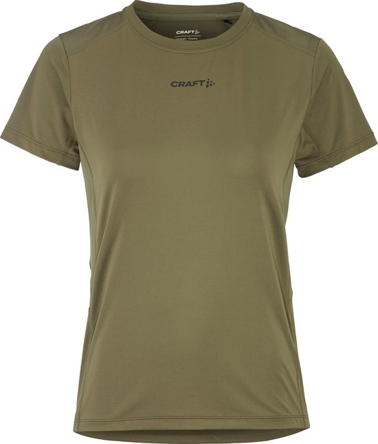 Donkergroen Craft sportshirt met korte mouwen voor dames, met logo op de borst.