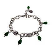 Bracelet Femme - Bracelet Vert - Acier Inoxydable Poli - Bracelet à Maillons Ovales avec Pendentifs en Pierre Naturelle - Réglable de 16cm à 20cm