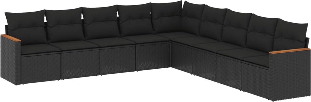 The Living Store 9-delige Loungeset met kussens poly rattan zwart - Loungeset - Tuinset - Lounge - Outdoor Furniture - Tuinbank