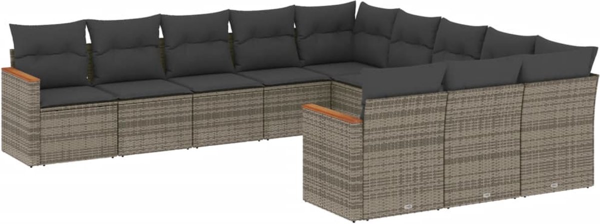 Moderne grijze poly rattan loungeset met kussens voor buiten - The Living Store.