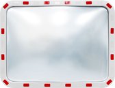 ECD Germany Verkeersspiegel rechthoekig 60 x 80 cm met reflectoren - incl. houder - van ABS-kunststof - wit-rood - veiligheidsspiegelbewakingsspiegel bolle spiegels