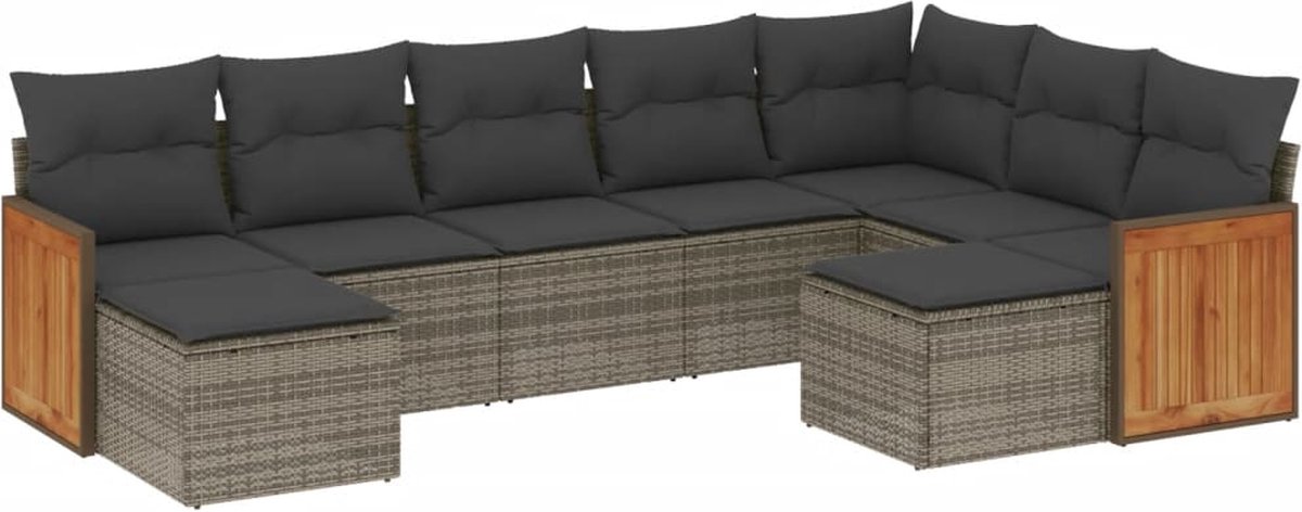 Grijze poly rattan loungeset met kussens voor buiten - The Living Store.