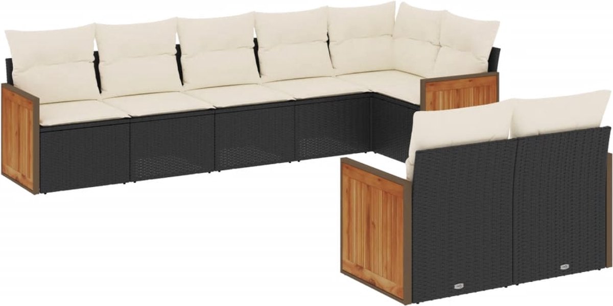 The Living Store 8-delige Loungeset met kussens poly rattan zwart - Loungeset - Tuinset - Loungehoek - Buitendecoratie - Outdoor Living