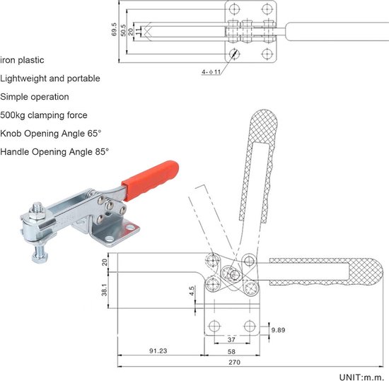 Presch Lijmklem 600mm - Snelspanklem met 300 kg klemkracht voor onmiddellijke bevestiging - Stabiel dankzij met koolstofstaal en glasvezel versterkte behuizing - lijmklem eenhand met spreidfunctie