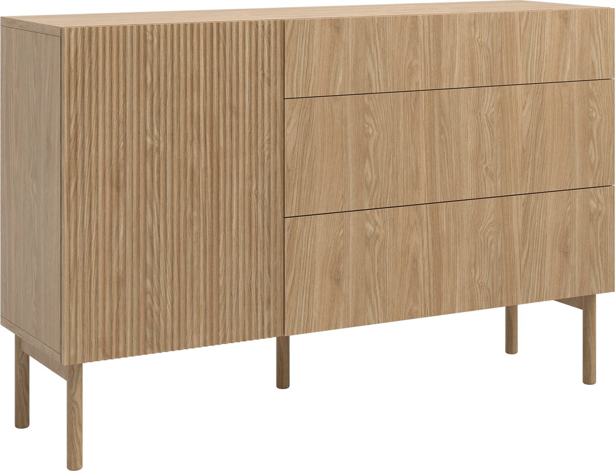 Selsey - NOLIE - Eenvoudige kast met één deur en drie lades - 140 cm - Geolied Eiken