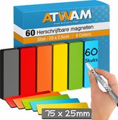 ATWAM Scrum Magneten - 60 stuks - Voor Whiteboard, Magneetbord, Memobord of Magnetisch Tekenbord – Herschrijfbare Magneten op Koelkast - Kanban - 7,5 cm Breed x 2,5 cm Lang - 6 Kleuren