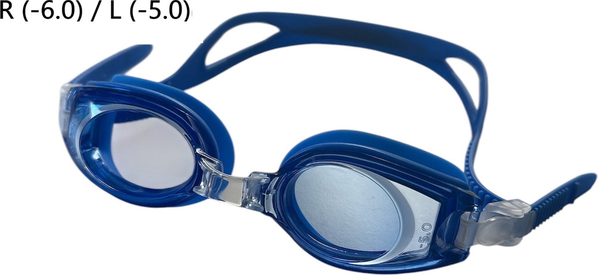 Kinderzwembril op sterkte - R (-6.0) / L (-5.0) - Blauw
