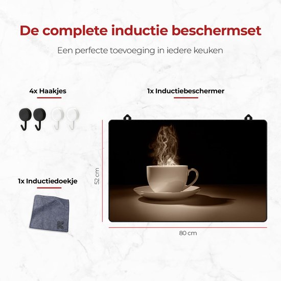 KitchyMist Inductie Beschermer 80x52 cm - Koffie Kopje - Kookplaat Beschermer - Afdekplaat voor Kookplaat - Inductie Mat - Spatscherm Achterwand Keuken