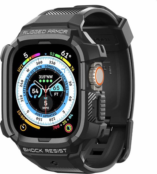 Spigen bandje Geschikt voor Apple Watch Watch Ultra 49mm - Rugged Armor Pro - Zwart