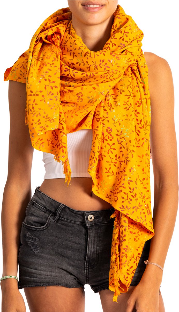 Dames Sjaal Viscose Batik - Kleurrijk, Lang, Met Franjes