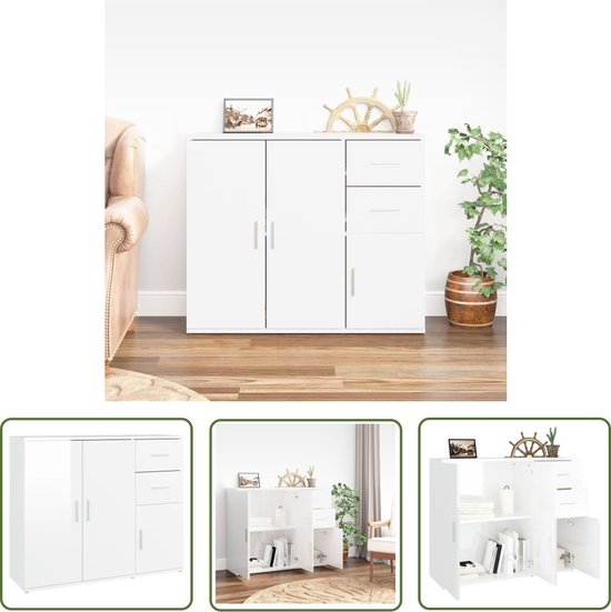 The Living Store Buffet 91x29-5x75 cm finition bois blanc brillant - Armoires de cuisine